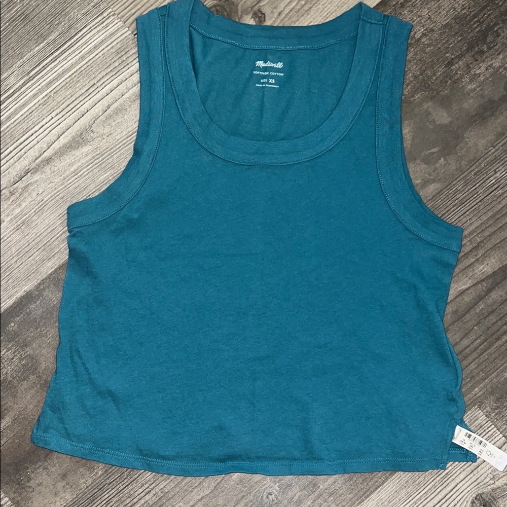 Madewell Softfade Cotton Teal Boxy Crop Tank